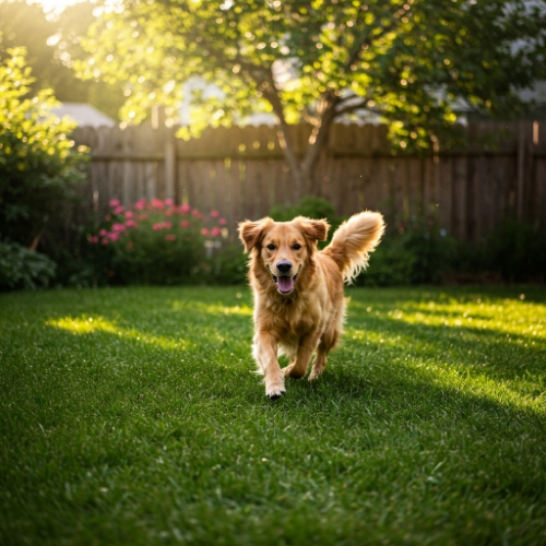 庭をかける愛犬